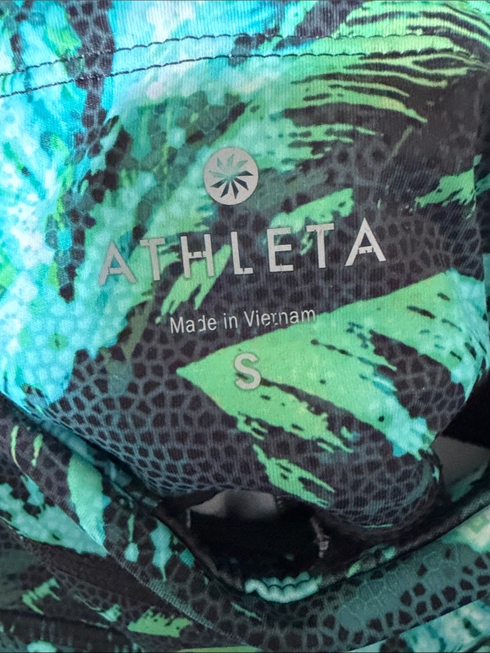 Athleta Black Leggings with Teal & Green Tropical Print - Picture 4 of 10